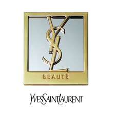 Yves Saint Laurent مرآة مربعة ذهبية، إحساس فاخر، شعار كبير، سهلة الحمل، لإجراء لمسات تجميلية، لاستخدام يومي