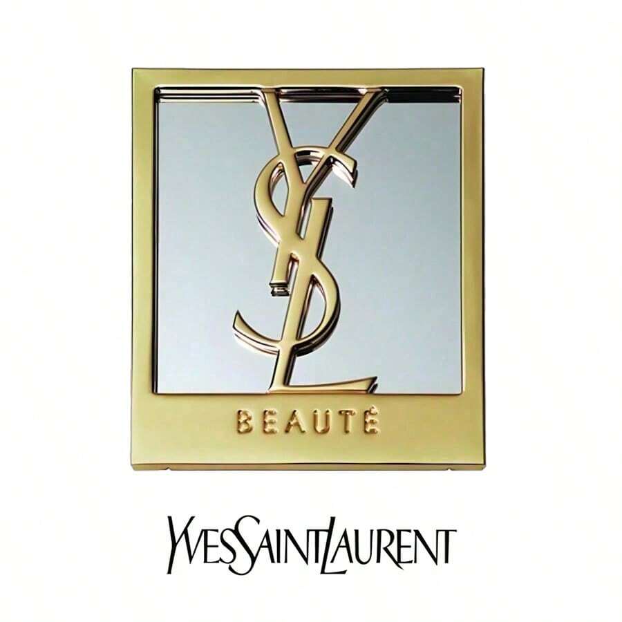 Yves Saint Laurent مرآة مربعة ذهبية، إحساس فاخر، شعار كبير، سهلة الحمل، لإجراء لمسات تجميلية، لاستخدام يومي