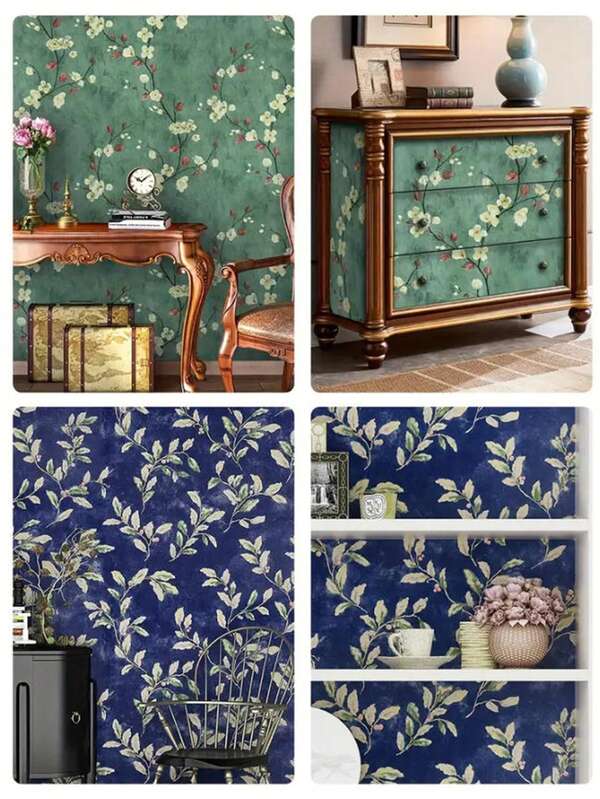 لفة واحدة من ورق الحائط المزخرف بالزهور العتيقة القابل للتقشير واللصق - تصميم أنيق للزهور الشقراء والأوراق الخضراء، ورق لاصق ذاتي وقابل للإزالة، مناسب لديكور المنزل، مثالي لبطانة الحائط والرفوف والأدراج، ورق زهري مصمم (0.45 * 10 م) ورق حائط ملصقات حائط ديكور الحائط ديكور الغرفة ديكور غرفة النوم