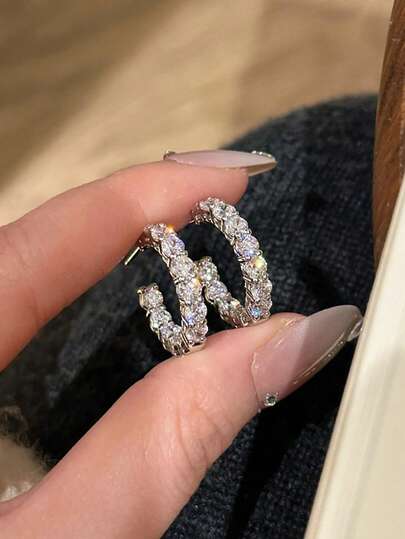 1 pieza Pendientes en forma de C con incrustaciones de strass de lujo vintage, diseño de nicho exquisito y versátil, elegantes y de moda, adecuados para uso diario, festivales, fiestas, regalo para novia/mejor amiga (enviado sin caja)