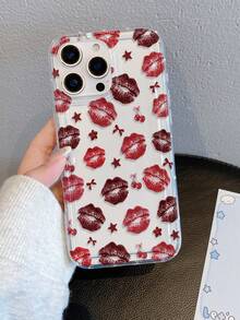 1pc Lip Print Cushion Transparent Anti-Drop Phone Case, TPU Material, Suitable As Holiday Gift, Compatible With Apple IPhone XS/XS Max/XR/11 12 13 14 15 16 Pro/17 Air/Pro Max/14 15 16 Plus, Unisex, Also Fits Samsung Phones - Multicolor - View 5