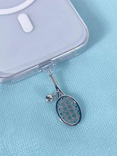 1 pieza Tapón antipolvo con decoración de colgante de raqueta de tenis con strass, compatible con puerto de carga tipo C, puerto de datos dne, anti-polvo compatible con Mi Oppo Vivo iPhone5-17, auriculares