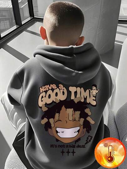 1pc Tween Boy Casual Printed Pullover Hoodie Sweatshirt, Comfortable Warm Thermal Lined Long Sleeve Top For Students, Autumn/Winter