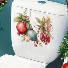 1 pieza Pegatina navideña para ventana - Adornos navideños con granada y bolas - Fácil de aplicar, decoración moderna para el hogar, sala de estar, balcón - Perfecto para decoración navideña, pegatinas autoadhesivas para ventanas, pegatinas navideñas para ventanas, papel para ventanas, pegatinas para ventanas, decoraciones navideñas, carteles para ventanas, regalo navideño