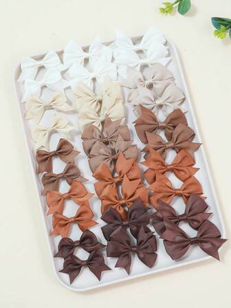 10/30 件女孩中性色丝带蝴蝶结发夹，可爱米色卡其色黑色棕色柔软织带发饰蝴蝶结，彩色蝴蝶结发夹发夹发饰适合节日派对和日常使用