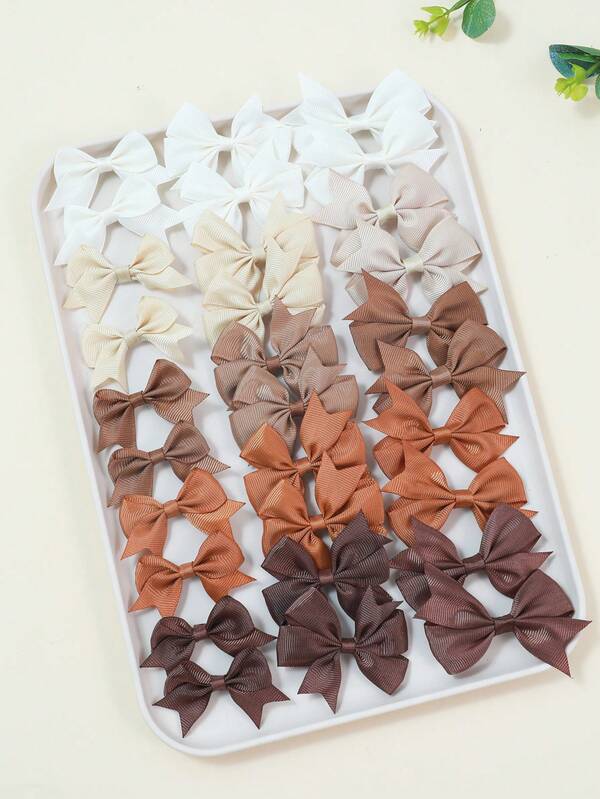 10/30 Pcs Girls Neutral Colors Ribbon Bow Hair Clips, Cute Beige Khaki Black Brown Soft Webbing Hair Bows, Colorful Bowknot Hairpins Hair Barrette Hair Accessories For Holiday Parties And Daily Use