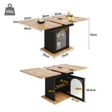 Tavolo da pranzo telescopico (140*80cm), tavolo da pranzo allungabile con spazio di archiviazione, tavolo da cucina salvaspazio, tavolo da pranzo con tre livelli di archiviazione, tavolo da pranzo allungabile, per cucina e soggiorno, naturale + nero