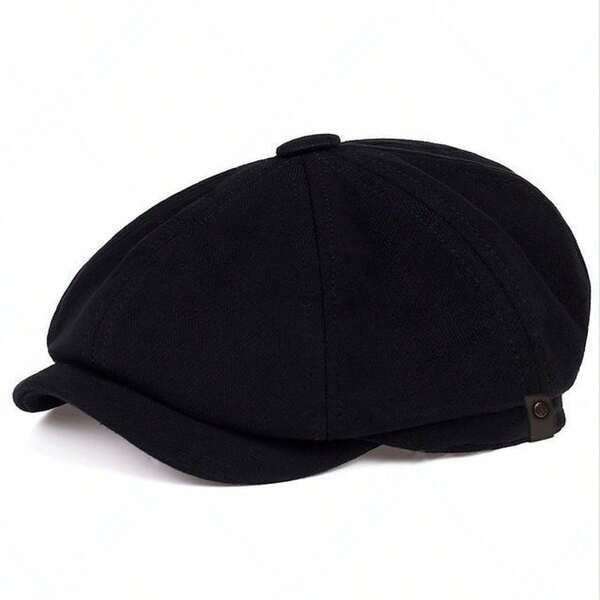 1 pieza Gorra de estilo periodero de lana para hombre, boina de moda, sombrero casual para exteriores, unicolor, adecuado para otoño/invierno, calle, negocios, fiesta