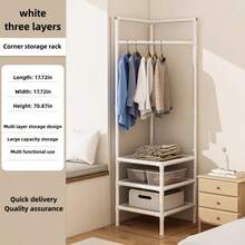 多功能转角衣帽架，独立式坚固高大衣帽架，带鞋架和挂钩，适用于玄关、衣柜、卧室和客厅，黑白两色，2 层和 3 层