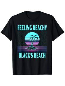 Divertida vacación en la playa de Black'S - Camiseta genial de palmera.% Algodón. Impresión de un lado. Camiseta negra de manga corta. Feliz Regalo de Pascua para Familia y Amigos. Tallas S-. 1 pieza. Peso de la tela 180g - Negro - Ver 1