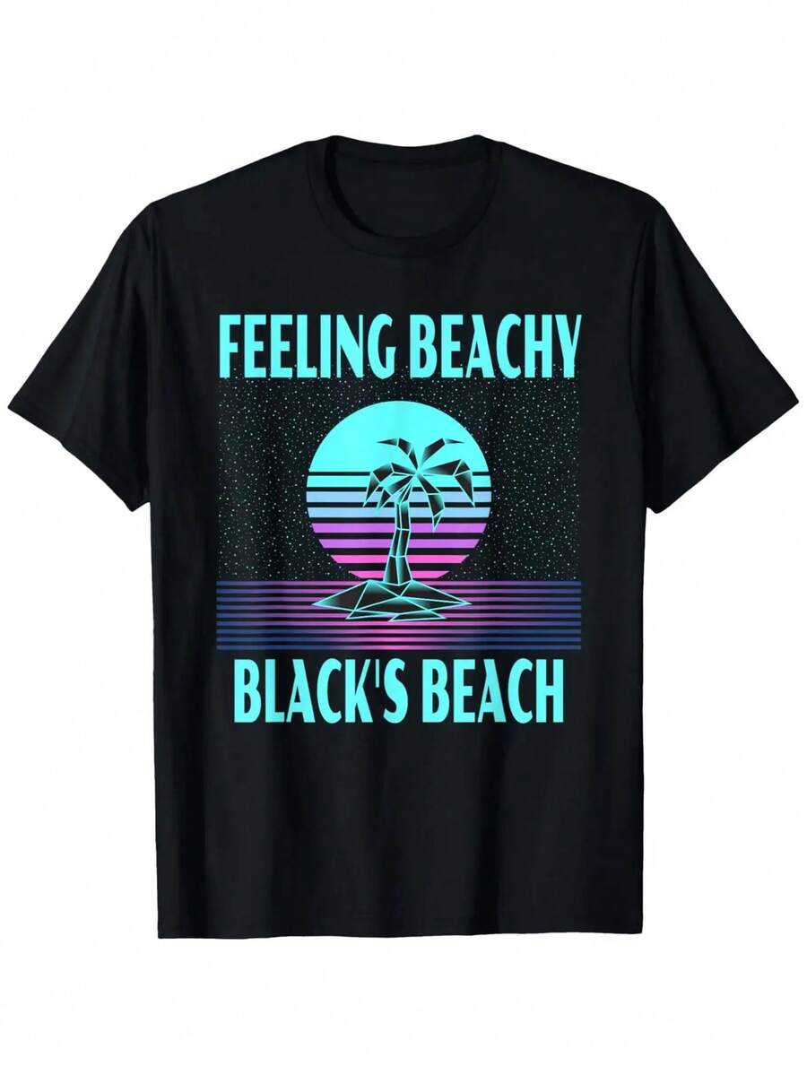 Divertida vacación en la playa de Black'S - Camiseta genial de palmera.% Algodón. Impresión de un lado. Camiseta negra de manga corta. Feliz Regalo de Pascua para Familia y Amigos. Tallas S-. 1 pieza. Peso de la tela 180g - Negro - Ver 1