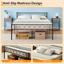 Marco de cama de metal doble / rey con cabecera y pie y diseño de corazón de hierro, Cama de plataforma para niños y niñas, No se necesita muelle de caja, Fácil montaje - Rey-Negro - Ver 2