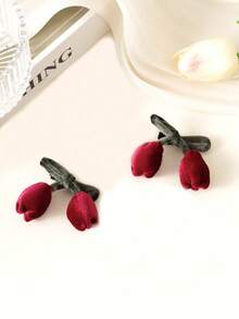 2pcs/6pcs Set Handmade Knitted Tulip Flower Hair Clips, Ribbon Hair Accessories, Fashion Versatile Side Bangs Hairpins, Women Autumn/Winter Hair Decor, Hair Slide, Hair Barrettes