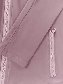 LovelyWholesale 女士休闲立领长袖纯色拉链修身上衣和瑜伽裤套装 春季服装 - 紫色 - 查看 3