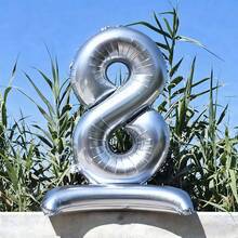 152.4 厘米巨型银色立式数字气球 0-9 - 柔和鲜艳的色彩 - 适合室内/室外生日、婚礼、周年纪念、性别揭晓、圣诞节、新年前夜派对装饰，无需电源 - 易于安装、主题气球、派对配件、可重复使用的气球花环、男士生日气球、气球套装、婚礼装饰、持久耐用 - 銀色 - 查看 11