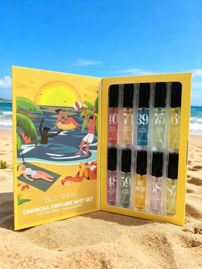 10pcs/Set 5ml Brazil Fragrance Mist Gift Box, Limited Edition Portable Multi-Layer Fragrance Mist, Long-Lasting Scent, Releasing Elegant Janeiro Vanilla, Coconut, Floral, Citrus, Woody, And Marine Notes, A Delightful Aromatic Air Freshener Mist.