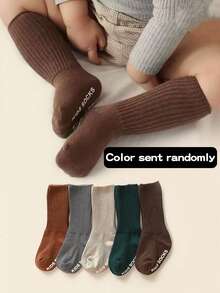 10双/5双/1双/批，适合0-5岁儿童穿着，适合女婴/男婴。秋冬款式。儿童（女婴）防滑胶点地板袜和及膝袜，柔软可爱。儿童圣诞袜，适合0至5岁新生儿，棕色可选。