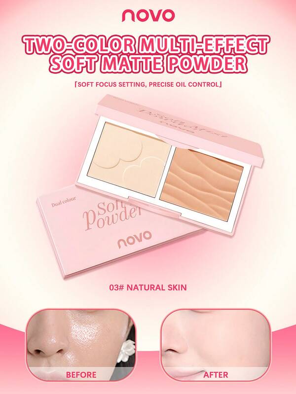 NOVO Long-Lasting Oil-Control Setting Powder Pact, Smudge-Proof, Concealing, Pore-Minimizing, Brightening, Matte Finish, Fine Powder Texture, Suitable For All Skin Types