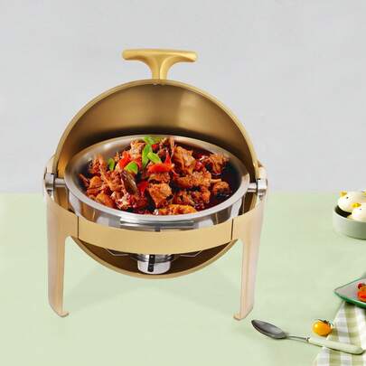 9L Chafing Dish Buffet Set Gold Food Warmer Round Chafing Dish With Lid And Fuel Container, Stainless Steel Buffet Server For Buffets, Hotel Breakfast Areas, Catering, Parties, Wedding Banquets