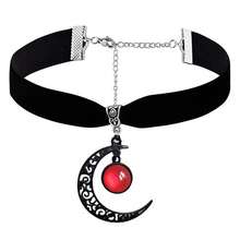 Rrdaily Gothic Moon Crystal Necklace Punk Style Moon Pendant Necklaces Vintage Black Crescent Necklace Dark Gothic Necklaces Costume Jewelry New Year Jewelry For Women{Inchcolor_nameinch:InchRed1inch} - 紅色1 - 查看 1