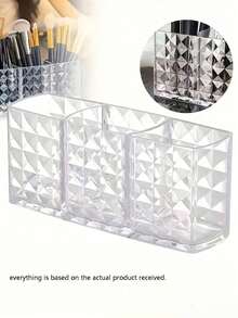 1 caixa de armazenamento de maquiagem com 3 compartimentos, organizador de mesa multiuso, caixa de armazenamento de mesa de grande capacidade para pincéis de maquiagem, canetas, batons, artigos de papelaria, adequada para banheiro, mesa de cabeceira, dormitório, escritório - Multicolorido - Ver 4