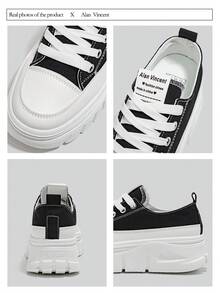 Alan Vincent[Canvas Shoes Series]Black Shoes For Women 2025 New Low Top Sneakers Thick-Soled Height-Increasing Casual Canvas Shoes Ladies Platform Shoes Comfortable And Fashionable - Black - View 3