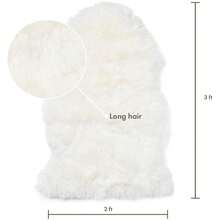 Piel de oveja de pelo largo 2x3 pies | Alfombras para el lado de la cama en dormitorios, sofá, silla o mesa de comedor | Cada alfombra de piel de oveja es creada por la naturaleza | Alfombra esponjosa pequeña en color blanco - Multicolor 845 - Ver 2