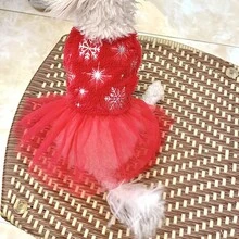 Christmas Gift Fluffy Snowflake Pattern Princess Dress Pet Clothes For Small Dogs, Poodle, Teddy, Bichon Frise - Red - View 10