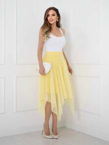 Elegance Tulle Midi Skirt With Polka Dots Code 127 - Yellow - View 3