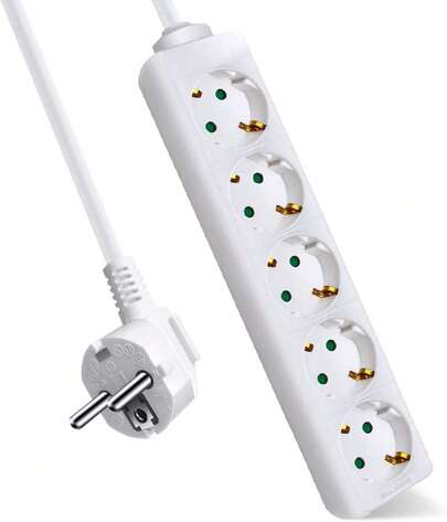  Avant culot multiple 5 prises 1,5 m blanc 3 g 1,5 mm² max 3680 W