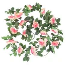 2m Artificial Spring Autumn Flower String Plants Foliage Roses - 玫紅色 - 查看 8