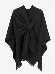 1pc Minimalist Solid Color Faux Cashmere Fringe Design Warm Shawl, Women Casual Soft Outerwear Accessory, Suitable For Autumn/Winter, Daily Wear, Commute, Office, Holiday Gift - Black - View 12