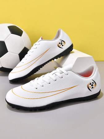 1 Pair Men's Low-Top Outdoor Soccer Shoes, Adult & Youth Team Sports Sneakers, Non-Slip Cleats For Artificial Turf, Lace-Up, Small Size, PU Leather; 1 Pair Women's Lightweight High-Performance Non-Slip Professional Soccer Boots