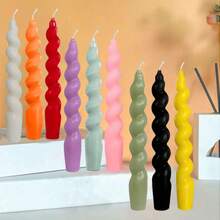 2pcs French Spiral Twisted Candle With Long Stem And Threaded Design , Perfect For Home Decor,Room Decor,Gifts Birthday Graduation,(White, Black, Red, Yellow, Brown, Orange, Purple, Pink, Light Blue,Green) Each Burning For 8 Hours,Unscented Candles For Indoor & Outdoor Use, Camping, Picnic, Modern Romantic Candles For Christmas, Halloween, Wedding, Party, Valentine's Day, Gift For Friends & Family Gifts Birthday Graduation - Multicolor - View 2