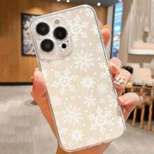 Funda de teléfono a prueba de golpes Una funda de teléfono transparente de TPU con un patrón de copo de nieve fresco, diseñada para ajustarse a los modelos de  11, 12, 13, 14, 15, 16, XS, XR, X, 7, 8, 12, 13 Plus, Pro Max y la serie SE. Es un gran regalo para una novia, novio, amigo, o incluso como funda de teléfono ligera, delgada y a prueba de golpes. - 1 pieza - Ver 4