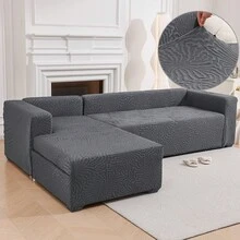 L Shape Sectional Sofa Cover 2-Pieces Couch Chaise Cover Soft Jacquard Elastic Stretch Sofa Slipcover Washable Protector For 3 Seater + 4 Seater Sofa Furniture Protector Couch Stretch L Shape Sofa Slipcover With 2Pcs Pillowcases - Xám - Xem 6