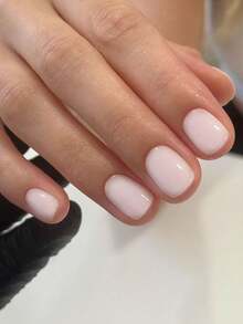 24pcs Short Square Shaped Solid Color French Style False Nails, Simple Nail Art Tips, Nail Patch Set Fingers Press On Nails Nail Supplies - Hồng 2 - Xem 1
