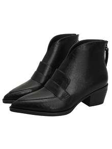 Qiluyuan Women's Fashion Ankle Boots, Short Boots For Autumn/Winter, New Western Style French Slim Pointed Toe High Heel Shoes, Chunky Heel, Zipper Back, Elegant Office Work Casual Date Booties