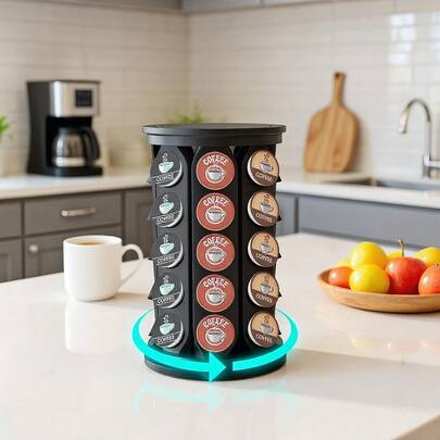 BouZaFoFa Coffee Pod Carousel Organizer, Compatible With 40   Pods, Large Compacity Coffee Capsule Holder, Home Or Office Kitchen Counter Organize(Black)