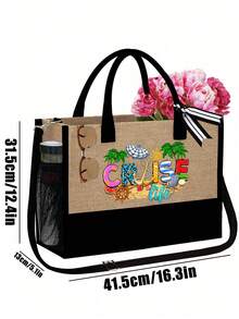 Ensemble de sacs de plage pour femme, imprimé plage, grand sac à main et deux trousses de maquillage, sac de voyage pour vacances, week-end, court séjour, cadeau d'anniversaire personnalisé pour une amie, idéal pour un mariage, un anniversaire, des vacances, un cadeau idéal pour les femmes, les mamans, les enseignantes, les amies, les demoiselles d'honneur, les étudiantes, la rentrée scolaire, un cadeau pour la meilleure amie, un souvenir de la mariée (avec foulard).