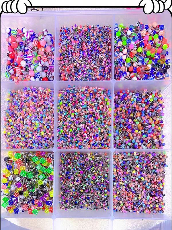 Set da 45 pezzi di gioielli per piercing in acciaio inossidabile, 9 stili da 5 pezzi ciascuno, anelli per lingua, sopracciglia, naso, labbra