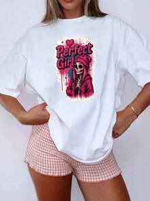 Short Sleeve - Perfect, Skull Girl - Spring And Summer  Printed T-Shirt, Fashionable Item, Classic Round Neck Design
