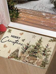 1 Piece Christmas Doormat Decorated With Pine Needles, Berries, And Holly Leaves - Made Of Polyester Material, Machine Washable, Suitable For Indoor And Outdoor Holiday Decoration, Christmas Specific Doormat Kitchen Rug - Multicolor - View 4