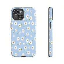 Daisy Mobile Phone Case, Designed With A Cheerful Floral Pattern And Blue Background, Suitable For  17,  16,  16 ProMax,  15,  15 ProMax,  14,  13,  12 And  11 Pro Models, Made Of TPU Material And Provides Shockproof Protection. Perfect For Family, Friends, Children, Birthdays, Spring, Holidays, Boyfriends, Girlfriends And Valentine's Day Gifts - 白色 - 查看 4