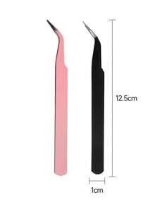 1/2pcs Black And Pink Powder False Eyelash Tweezers Eyelash Tool Clip Eyelash Trim Eyelash Graft Eyelash Curler Dolphin Gold Feather Clip High Precision Flowering Tweezers Fake Eyelash Tweezers, Eyelash Stylist, Eyelash Grafting Clip, Elbow, Beginner's Tool, Direct Supply - Multicolor - View 5