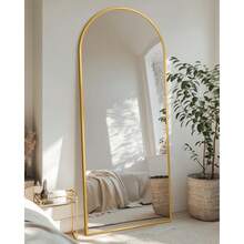 Full Length Mirror With Stand, 58"X18" Arched Full Body Mirror, Large Stand Up Aluminum Frame Floor Freestanding Hanging Leaning Mounted For Bedroom Living Room Entryway Gold - 金色 - 查看 2
