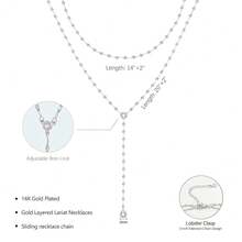 Luxval Lariat Gold Necklace For Women, Dainty Long Necklace 14k Gold Plated/Silver Y-Shaped Pendant Necklaces  Beaded Chain Drop Necklaces Jewelry For Women Gifts{"Color_name":"Silver-Wavecz"} - 銀波茨 - 查看 7