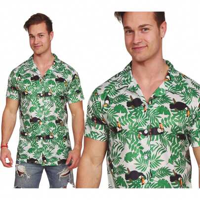 Fiestas Guirca Adult Palm Tree Hawaiian Shirt, Casual Summer Tropical Print Shirt, Perfect For Parties, Vacations, And Outdoor Events, Available In Multiple Sizes And Colorful Designs For A Relaxed, Attractive Style