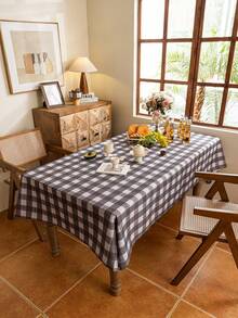 1 khăn trải bàn hình chữ nhật vải gingham, khăn trải bàn in kỹ thuật số họa tiết kẻ caro trâu có thể giặt được cho các buổi dã ngoại ngoài trời, phòng khách, nhà bếp và bữa tối ngày lễ, khăn trải bàn hình chữ nhật màu be - Xám - Xem 3