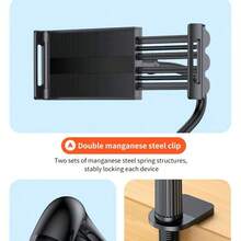 1 pieza Soporte de teléfono móvil con cuello de cisne, soporte de tableta con brazo flexible largo, pinza plana adecuada para cama/escritorio, soporte perezoso ajustable compatible con teléfonos móviles de 4 a 10.5 pulgadas (Negro) Soporte resistente